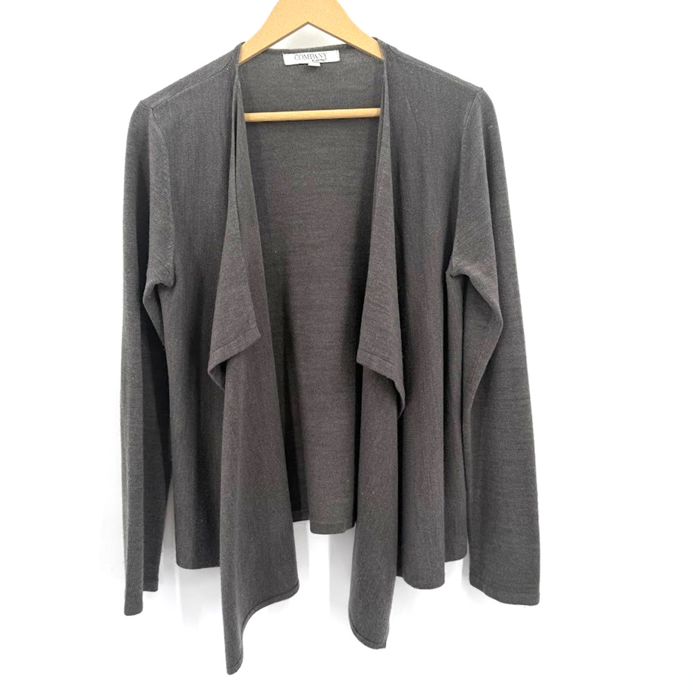 Company Ellen Tracy Waterfall Cardigan Sweater Large Gray Open Front Layering